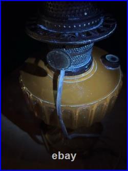 Vintage Aladdin Corinthian Amber Glass Oil Lamp Model B Electrified with Chimney Vintage Aladdin Corinthian Amber Glass Oil Lamp Model B Electrified with Chimney