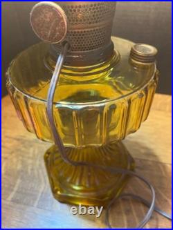 Vintage Aladdin Corinthian Amber Glass Oil Lamp Model B Electrified with Chimney Vintage Aladdin Corinthian Amber Glass Oil Lamp Model B Electrified with Chimney