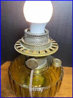 Vintage Aladdin Corinthian Amber Glass Oil Lamp Model B Electrified with Chimney