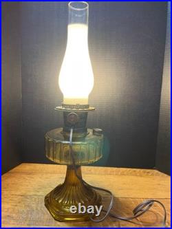 Vintage Aladdin Corinthian Amber Glass Oil Lamp Model B Electrified with Chimney Vintage Aladdin Corinthian Amber Glass Oil Lamp Model B Electrified with Chimney