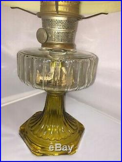 Vintage Aladdin Corinthian Crystal & Amber Base B106 Kerosene Oil Lamp withShade