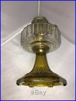 Vintage Aladdin Corinthian Crystal & Amber Base B106 Kerosene Oil Lamp withShade