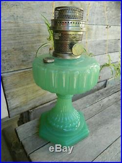 Vintage Aladdin Corinthian Green Jadeite Kerosene Oil Lamp
