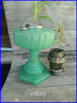 Vintage Aladdin Corinthian Green Jadeite Kerosene Oil Lamp
