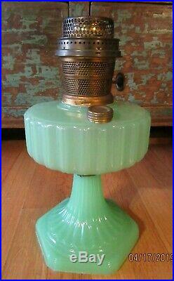Vintage Aladdin Corinthian Green Jadeite Moonstone Kerosene Oil Lamp with Burner
