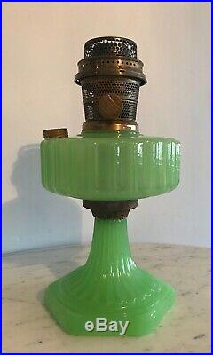 Vintage Aladdin Corinthian Green Jadeite Moonstone Oil Lamp w Burner