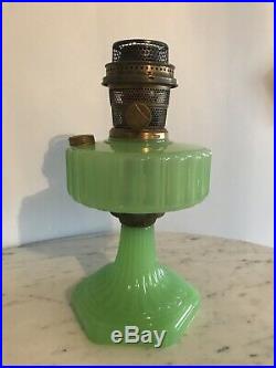 Vintage Aladdin Corinthian Green Jadeite Moonstone Oil Lamp w Burner