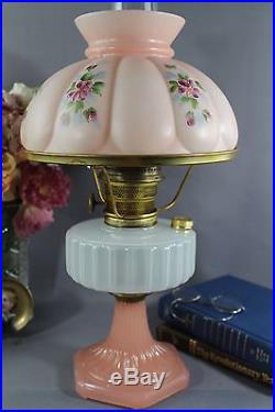 Vintage Aladdin Corinthian Model B White & Rose Pink Moonstone Oil Lamp 1936