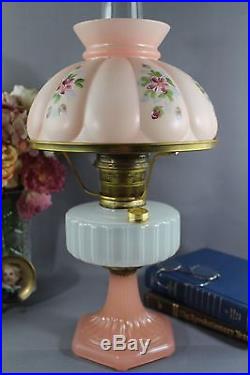 Vintage Aladdin Corinthian Model B White & Rose Pink Moonstone Oil Lamp 1936