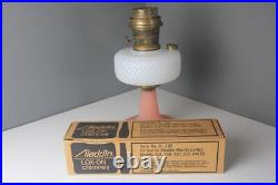 Vintage Aladdin Diamond Quilt Moonstone Kerosene Lamp Pink & White Read