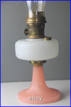 Vintage Aladdin Diamond Quilt Moonstone Kerosene Lamp Pink & White Read