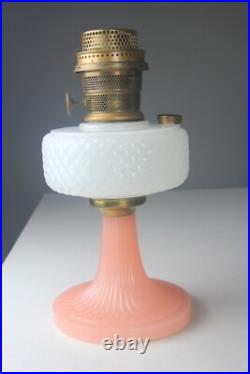 Vintage Aladdin Diamond Quilt Moonstone Kerosene Lamp Pink & White Read