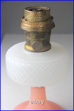 Vintage Aladdin Diamond Quilt Moonstone Kerosene Lamp Pink & White Read