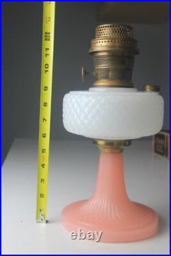 Vintage Aladdin Diamond Quilt Moonstone Kerosene Lamp Pink & White Read