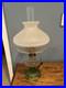 Vintage Aladdin Green Corinthian Electrified Oil Lamp With Frosted Shade