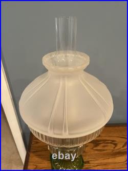 Vintage Aladdin Green Corinthian Electrified Oil Lamp With Frosted Shade