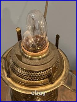 Vintage Aladdin Green Corinthian Electrified Oil Lamp With Frosted Shade