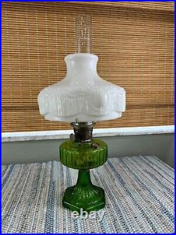 Vintage Aladdin Green Corinthian Oil Lamp B-102 with 201 Shade