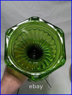 Vintage Aladdin Green Crystal Corinthian Electrified Lamp With Floral Shade