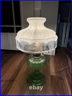 Vintage Aladdin Green Glass Nu Type B Oil Lamp Electric Convert 501-9 Shade