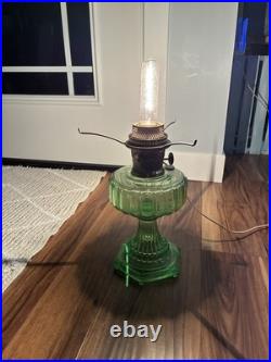Vintage Aladdin Green Glass Nu Type B Oil Lamp Electric Convert 501-9 Shade