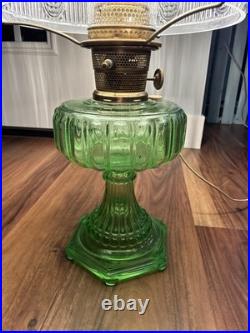 Vintage Aladdin Green Glass Nu Type B Oil Lamp Electric Convert 501-9 Shade
