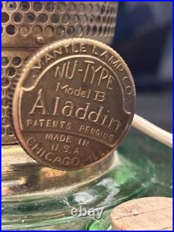 Vintage Aladdin Green Glass Nu Type B Oil Lamp Electric Convert 501-9 Shade