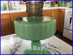 Vintage Aladdin Green Jadeite Kerosene Lamp with Chimney And Shade Complete