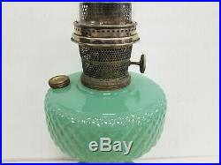 Vintage Aladdin Jade Jadeite Green Quilt Pattern Oil Kerosene Lamp with chimney
