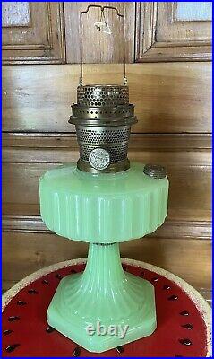 Vintage Aladdin Jadeite Green Corinthian Oil Lamp