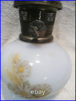 Vintage Aladdin Kerosene Lamp #23 Milk Glass Wheat & Daisy Tall Chimney