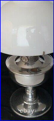 Vintage Aladdin Kerosene Oil Lamp Model C burner Aluminum Base Milk Glass Shade