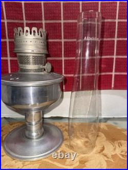 Vintage Aladdin Kerosene Oil Lamp Nickel Plated Original Burner Chimney Model 23