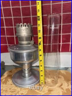 Vintage Aladdin Kerosene Oil Lamp Nickel Plated Original Burner Chimney Model 23