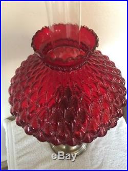 Vintage Aladdin Kerosene Oil Lamp With #9 Burner Red Glass Shade