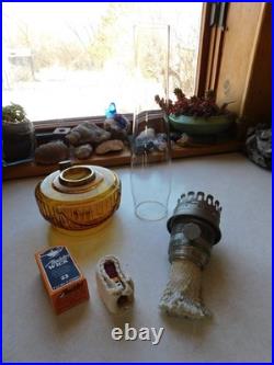 Vintage Aladdin Lamp Amber Glass Lincoln Drape w 23 Chimney Extra Wick No Stem