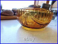 Vintage Aladdin Lamp Amber Glass Lincoln Drape w 23 Chimney Extra Wick No Stem