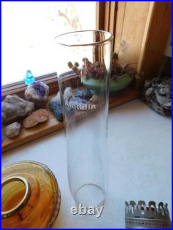 Vintage Aladdin Lamp Amber Glass Lincoln Drape w 23 Chimney Extra Wick No Stem