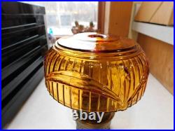 Vintage Aladdin Lamp Amber Glass Lincoln Drape w 23 Chimney Extra Wick No Stem
