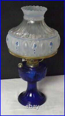 Vintage Aladdin Lamp Cobalt Blue Lincoln Drape Blue Meadow Shade Brass Hardware