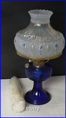 Vintage Aladdin Lamp Cobalt Blue Lincoln Drape Blue Meadow Shade Brass Hardware