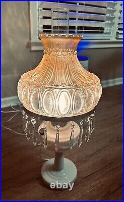 Vintage Aladdin Lincoln Drape Oil Lamp Electrified Amber Iridescent Crystals