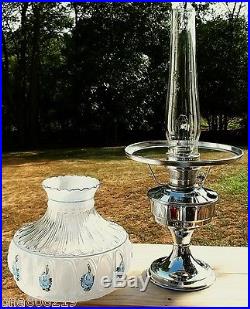Vintage Aladdin Metal KEROSENE OIL LAMP #23 withBurner Chimney Glass Shade Roses