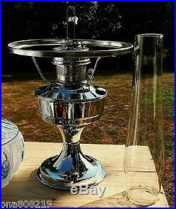 Vintage Aladdin Metal KEROSENE OIL LAMP #23 withBurner Chimney Glass Shade Roses