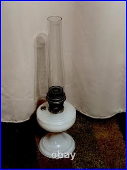 Vintage Aladdin Milk Glass Oil Lamp Tall 24 Stamped Chimney