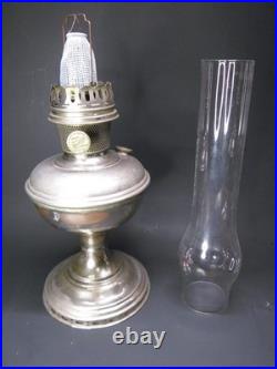 Vintage Aladdin Model 11 Nickel-Plated Mantle Oil Lamp with Chimney