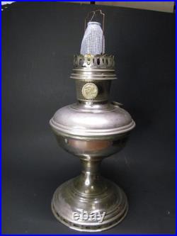 Vintage Aladdin Model 11 Nickel-Plated Mantle Oil Lamp with Chimney