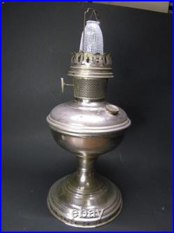 Vintage Aladdin Model 11 Nickel-Plated Mantle Oil Lamp with Chimney