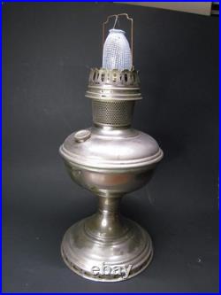 Vintage Aladdin Model 11 Nickel-Plated Mantle Oil Lamp with Chimney