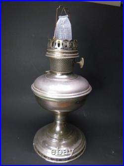 Vintage Aladdin Model 11 Nickel-Plated Mantle Oil Lamp with Chimney
